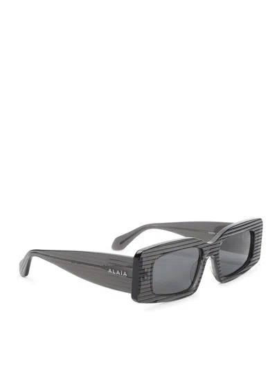 Alaïa Rectangular Frame Sunglasses Striped Pattern In Gray