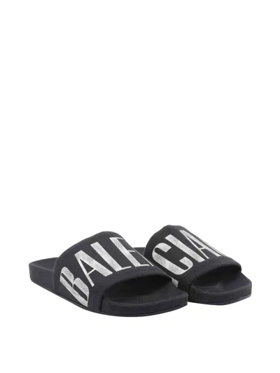 Balenciaga Slide Sandals With Flat Sole And Open Toe In Black