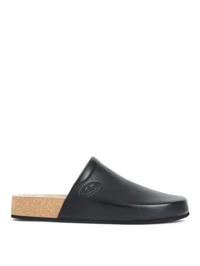Balenciaga Men Leather Mules With Cork Insole In Black