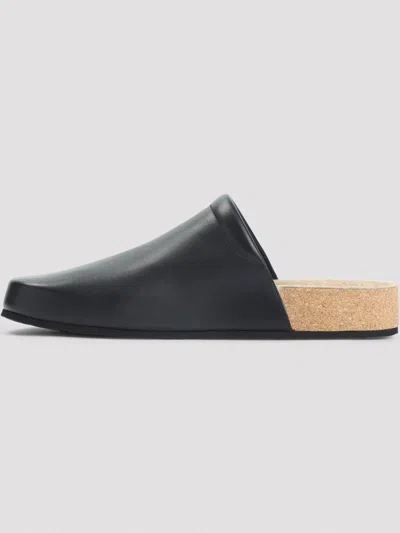 Balenciaga Men Leather Mules With Cork Insole In Black
