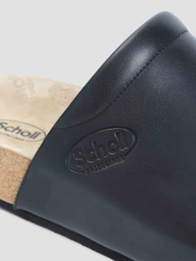 Balenciaga Men Leather Mules With Cork Insole In Black