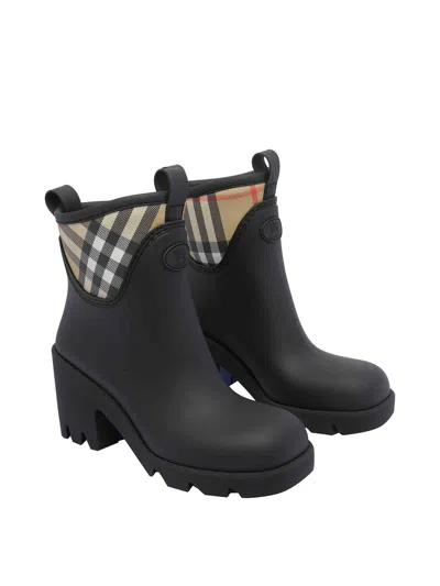 Burberry Marsh Stamp Checked Nylon-trimmed Rubber Ankle Boots In Black