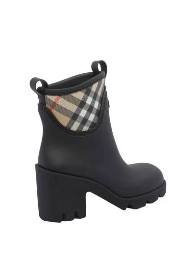 Burberry Marsh Stamp Checked Nylon-trimmed Rubber Ankle Boots In Black