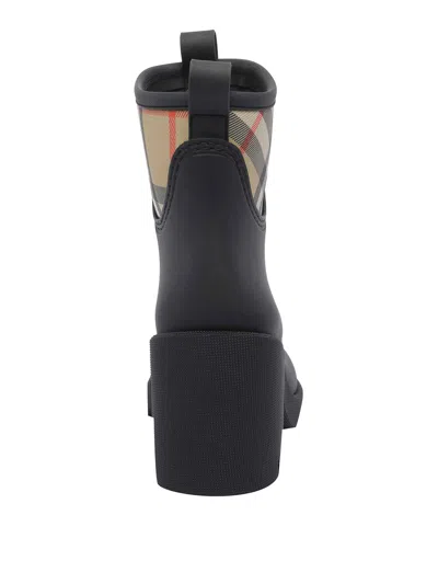 Burberry Marsh Stamp Checked Nylon-trimmed Rubber Ankle Boots In Black