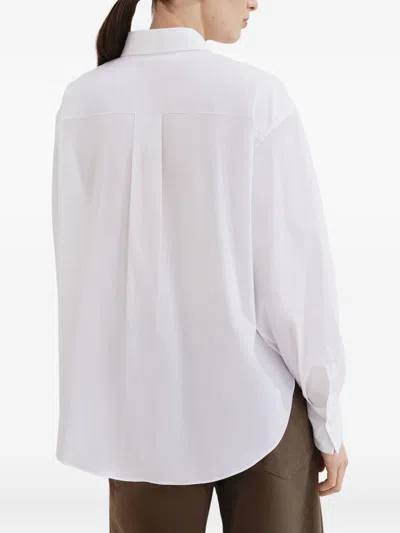 Brunello Cucinelli Classic White Shirt With Pointed Collar And Modern Mesh Detail In White