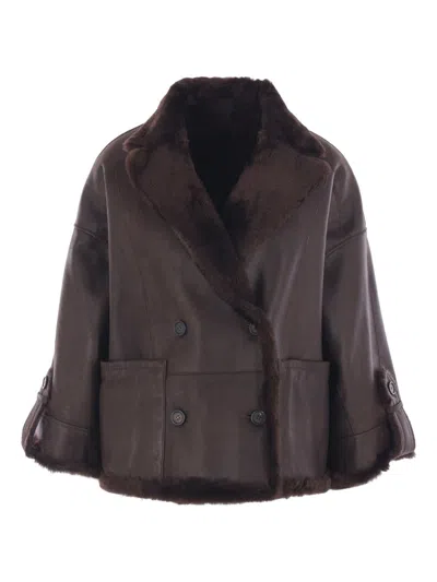 Brunello Cucinelli Reversible Shearling Outerwear With Shiny Cuff Details. In Black