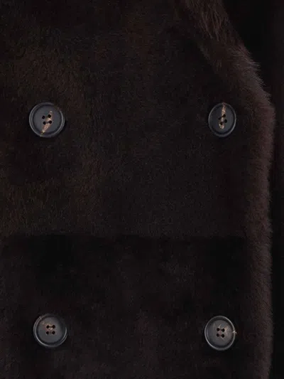 Brunello Cucinelli Reversible Shearling Outerwear With Shiny Cuff Details. In Black