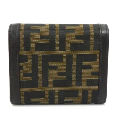 Pre-owned Fendi Zucca Brown Canvas Leather Wallet (tri-fold) ()