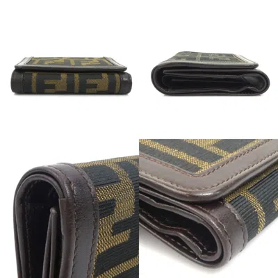 Pre-owned Fendi Zucca Brown Canvas Leather Wallet (tri-fold) ()