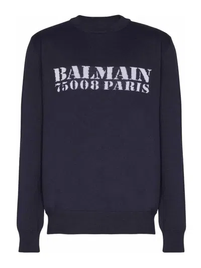 Balmain Branded Sweater In Blue In Black