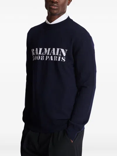 Balmain Branded Sweater In Blue In Black