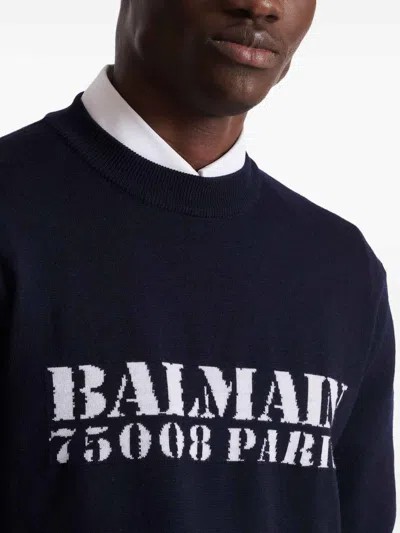 Balmain Branded Sweater In Blue In Black