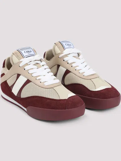 Chloé Kick Mixed Leather Retro Low-top Sneakers In Burgundy
