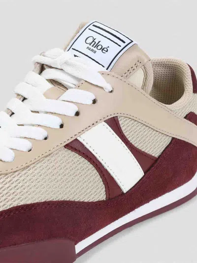 Chloé Kick Mixed Leather Retro Low-top Sneakers In Burgundy