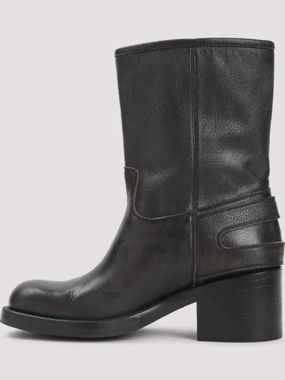 Chloé Dakota Brushed Leather Ankle Boots Shoes In Black