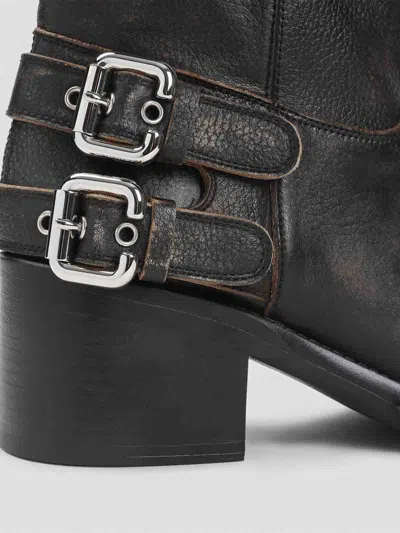 Chloé Dakota Brushed Leather Ankle Boots Shoes In Black