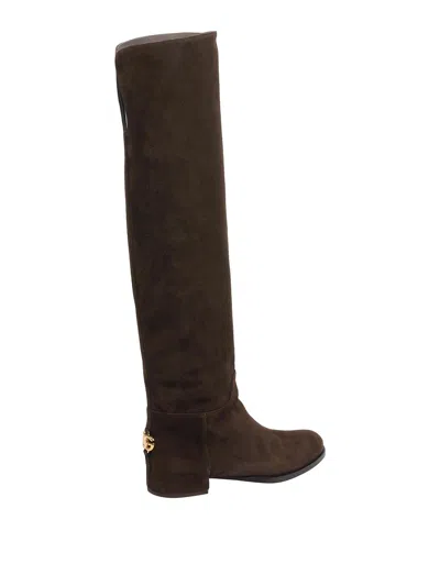 Dolce & Gabbana Over-the-knee Suede Boots Shoes In Brown