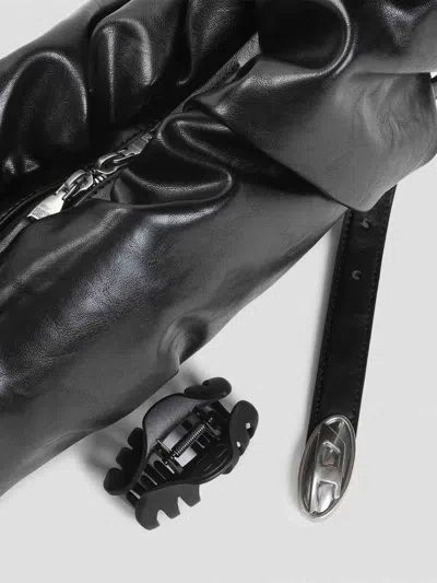 Diesel Grab-d L-large Scrunched Hobo Bag In Shiny Pu In Black