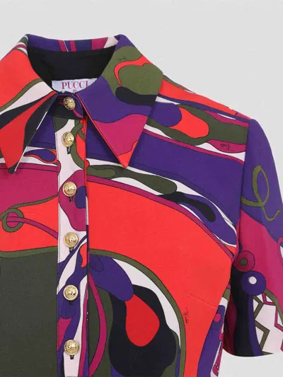Pucci Fitted Waist Mini Dress With Button Accents In Multi