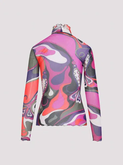 Pucci Abstract-print Turtleneck Sheer Top Clothing In Multi