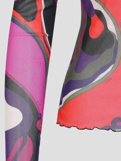 Pucci Abstract-print Turtleneck Sheer Top Clothing In Multi