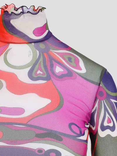 Pucci Abstract-print Turtleneck Sheer Top Clothing In Multi