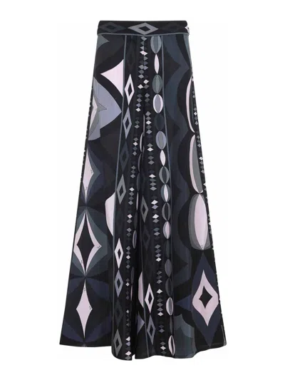 Pucci Collane Print Wide-leg Silk Pants In Black