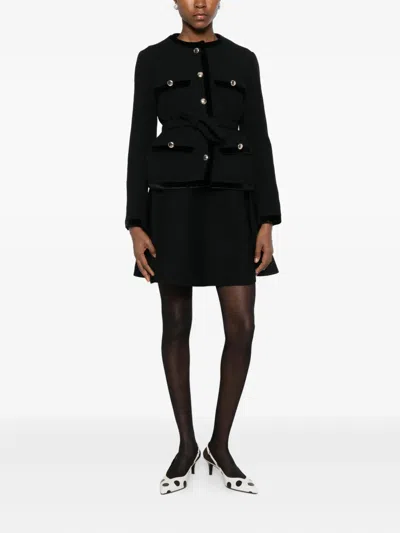 Maje Velvet-trim Belted Jacket In Black