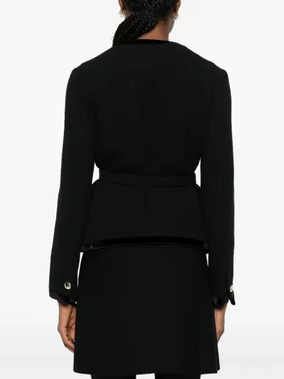 Maje Velvet-trim Belted Jacket In Black