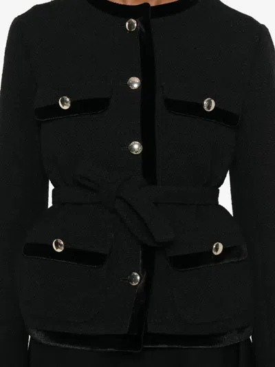 Maje Velvet-trim Belted Jacket In Black