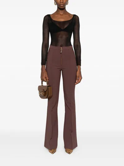 Elisabetta Franchi Flared Brown Trousers With High Waist In Brown