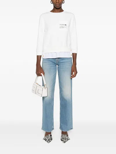 Elisabetta Franchi Fleece Top With Details In Poplin Fabric In White