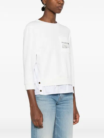 Elisabetta Franchi Fleece Top With Details In Poplin Fabric In White
