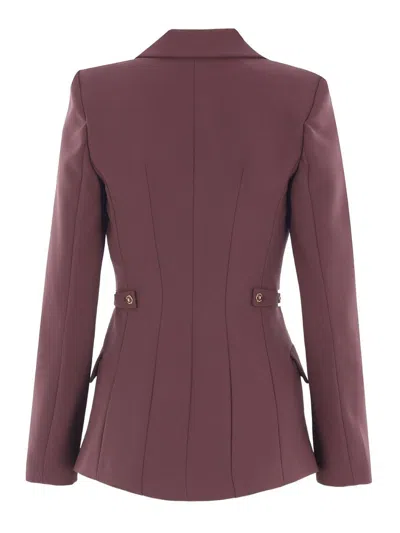 Elisabetta Franchi Burgundy Tailored Blazer With Gold Buttons And Peak Lapels In Red