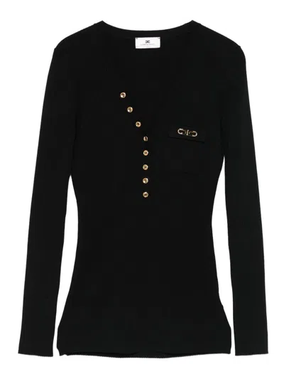 Elisabetta Franchi Maglia A Costine Con Taschino Nero In Black