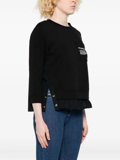 Elisabetta Franchi Layered Black Sweater With Ruffled Hem In Black
