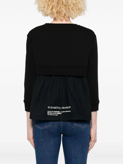 Elisabetta Franchi Layered Black Sweater With Ruffled Hem In Black