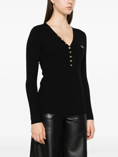 Elisabetta Franchi Maglia A Costine Con Taschino Nero In Black