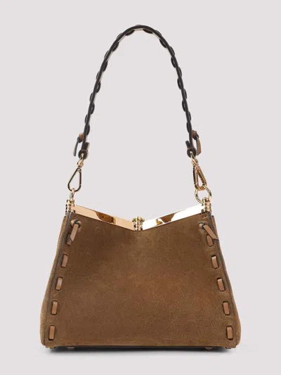 Etro Suede Shoulder Bag Gold Tone Hardware In Brown