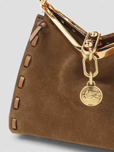Etro Suede Shoulder Bag Gold Tone Hardware In Brown
