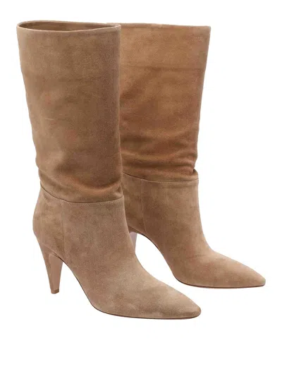 Gianvito Rossi Pointed Toe Suede Finish Ankle Boots In Brown