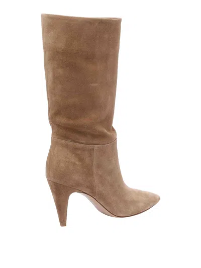 Gianvito Rossi Pointed Toe Suede Finish Ankle Boots In Brown