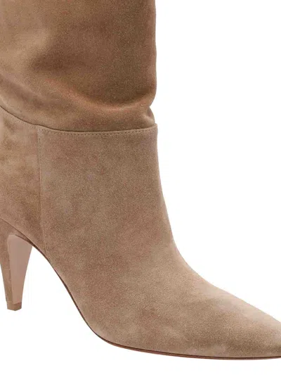 Gianvito Rossi Pointed Toe Suede Finish Ankle Boots In Brown