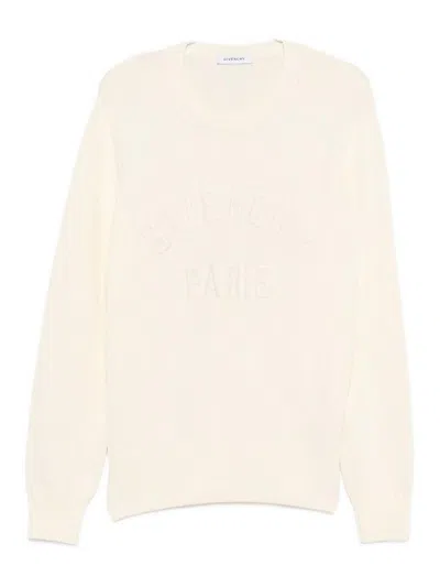 Givenchy Mens Ecru Brand-embroidery Crewneck Cotton Jumper In White