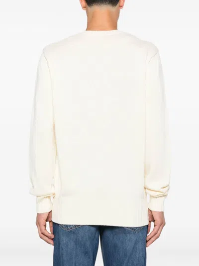 Givenchy Mens Ecru Brand-embroidery Crewneck Cotton Jumper In White