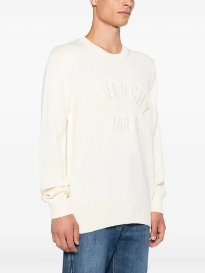 Givenchy Mens Ecru Brand-embroidery Crewneck Cotton Jumper In White