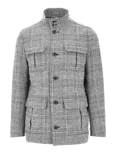 Herno Prince Of Wales Wool-blend Field Jacket In Gray