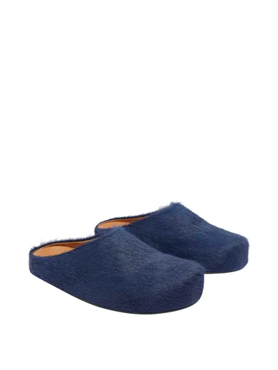 Marni Faux Fur Flat Sole Slippers In Blue