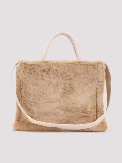 Marni Small Rectangular Basket Bag With Plush Faux Fur Fabric In Yellow