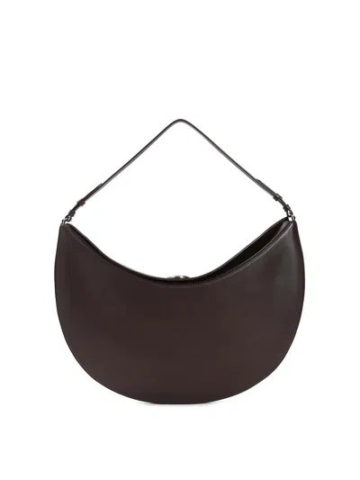 Jacquemus Le Calisso Rond Large Brown Shoulder Bag With Adjustable Strap And Embossed Logo In Leathe In Brown